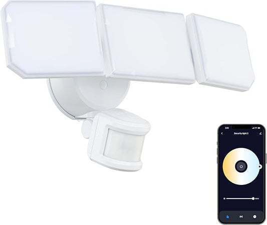 Guardian SMART Flood and Security Wall Light with 3 Lights 3,400 Lumens 30 Watts and Programmable Motion and Photo Sensor in White, Works with Android or iOS