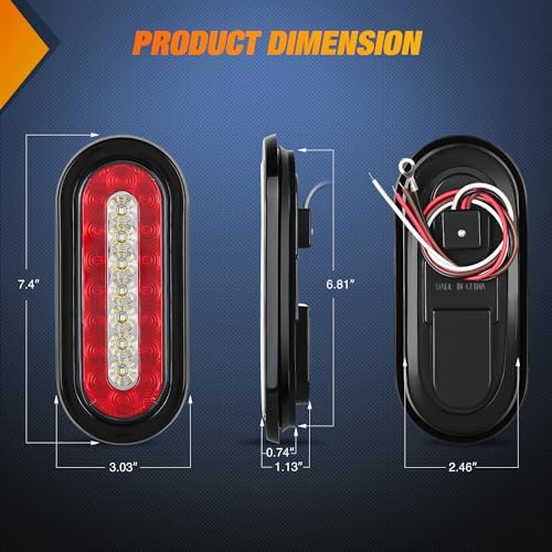 Nilight 6" Oval Trailer Tail Light 2PCS Red Brake Turn White Reverse Lights