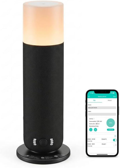 Smart Waterless Scent Diffuser for Modern Homes, App & Manual Dual Control Essential Oil Diffuser, Quiet Fabric-Wrapped Design with Ambient Light, Customizable Scenting, Up to 1000 Sq Ft