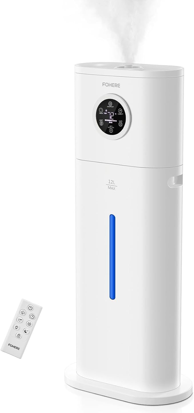 FOHERE 12L Humidifier for Large Room 1000ft², 120H Runtime, 1000ml/h Mist