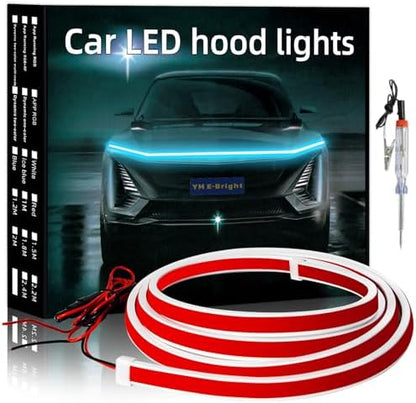 YM E-Bright LED Hood Light Strip, 70in Ice Blue Dynamic Scan DRL 12V 1Set