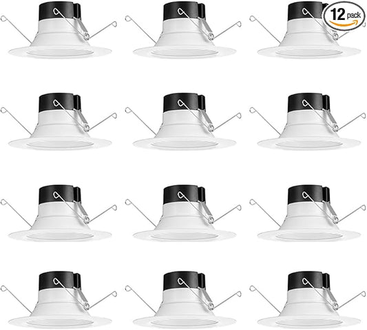 Juno E Series 5"/6" LED Ceiling Light, Baffle Trim Recessed Lighting with 5-in-1 Switchable White Color, 900 Lumens, Wet Rated LED Downlight, Dimmable, White, 12-Pack