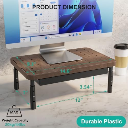 WALI Plastic Computer Monitor Stand with Storage, Adjustable Laptop Riser