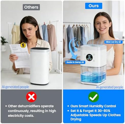 Small Dehumidifier for Bedroom – 63oz 35dB Quiet Auto Dehumidify (60/70%) & Continuous Mode for Bathroom Closet RV, Auto Defrost & Auto Shut-Off, 7-Color Flowing Night Light & Timer, Portable – White