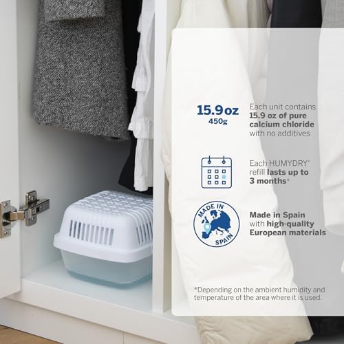 HUMYDRY Moisture Absorber Dehumidifier 15.9oz, 2 Devices with 4 Refills