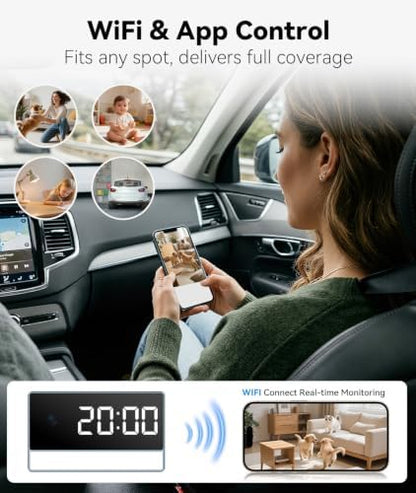1080p HD WiFi Wireless Indoor Security Cam with Night Vision, Indoor Camera with Clock with App Control, Nanny Cam with AI Motion Detection, Loop Recording, Local & Cloud Storage for Home, Easy to Use