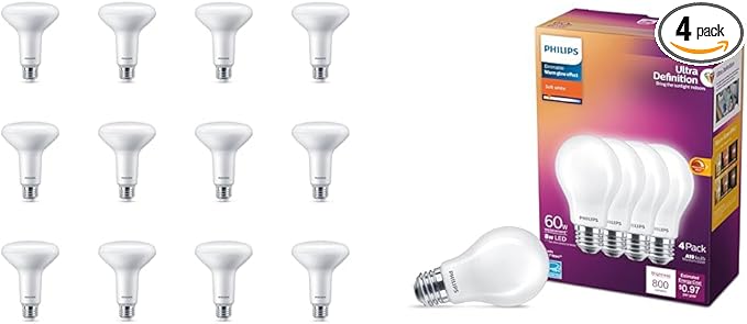 Philips LED Flicker-Free Frosted Dimmable BR30 Light Bulb - EyeComfort Technology - 650 Lumen & Flicker-Free Frosted Dimmable A19 Light Bulb - EyeComfort Technology - 450 Lumen