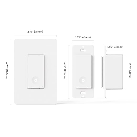 TREATLIFE Smart Light Switch, 2.4GHz WiFi Light Switch, Neutral Wire Required, Works with Alexa, Google Home and SmartThings, Single-Pole, Remote Control, FCC Listed, 1 Pack