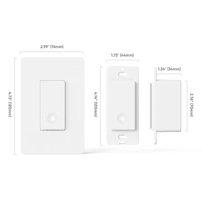 TREATLIFE Smart Light Switch, 2.4GHz WiFi Light Switch, Neutral Wire Required, Works with Alexa, Google Home and SmartThings, Single-Pole, Remote Control, FCC Listed, 1 Pack