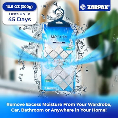 ZARPAX Hanging Moisture Absorber Bags Fresh Cotton 10.5 oz - Set of 10