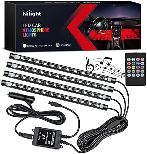 Nilight 4PCS Car Interior Lights RGB Remote Control | 48LED 5V DC Multicolor Music Car Neon Accent Light Strips Under Dash Lighting Kit with Sound Active Function