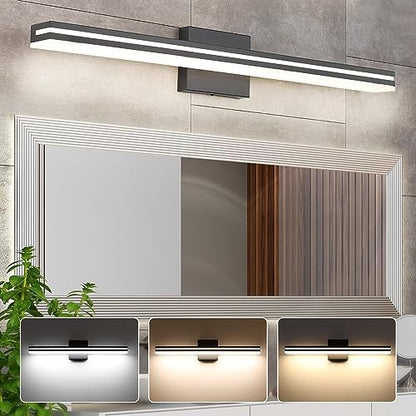 SineRise LED Modern Bathroom Vanity Light Bar (32-Inch, 3000K/4000K/6000K), Matte Black Dimmable Modern Acrylic Bathroom Wall Lighting Fixtures Over Mirror