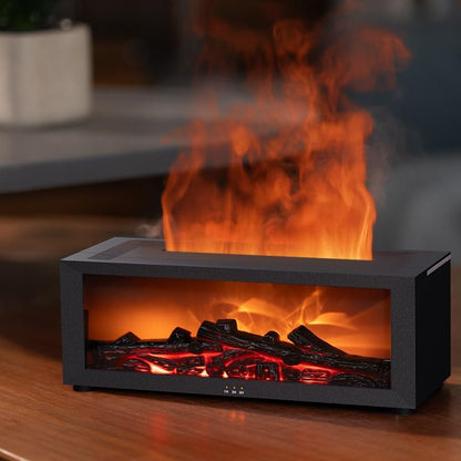 Essential Oil Diffuser, Fireplace Flame Oil Diffuser - Aromatherapy Aroma Humidifier, Upgrade 7 Colors Noiseless Remote Control - Perfect for Bedroom Home Office (150ml Fireplace Flame, Black)