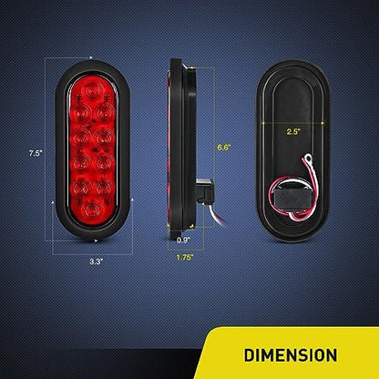 Nilight 6" Oval LED Trailer Tail Lights,Red, 2 Pack, Grommets Mount