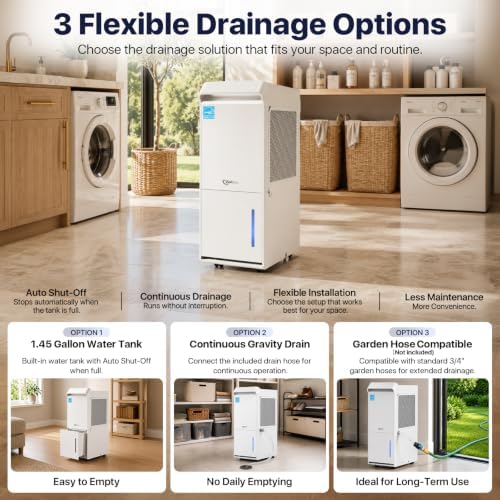 Dehumidifier for Basement, Home and Garage, Max 100 Pint/Day 5000 Sq.Ft