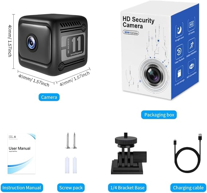 Mini Security Camera, 1080p HD Wireless Indoor Cam with 6-Hour Battery & No WiFi Needed for Recording, AI Motion Detection Night Vision for Home, Office Monitoring, Black (NOT a 4G LTE Camera)