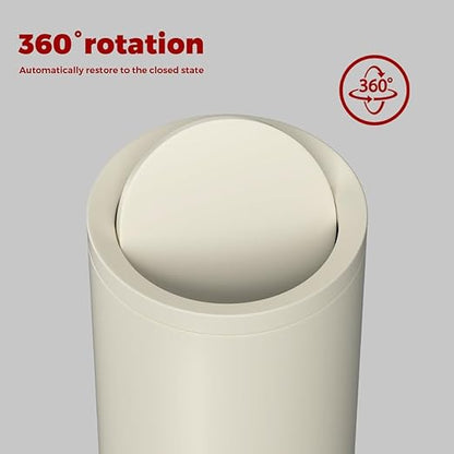 2.6GAL Off White Metal Bathroom Trash Can with Lid,Double Bucket,Swing Lid,Round Waste Basket for Bathroom,Bedroom,Office,Hotel,Bank
