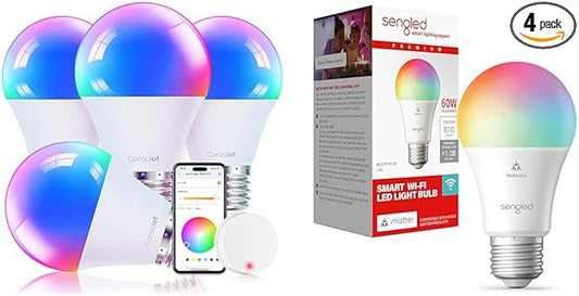Consciot Smart Light Bulbs with Remote Control, LED Light Bulb That Works with Alexa & Google Home & Sengled LED Smart Light Bulb (A19), Matter-Enabled, Multicolor, Works with Alexa, 60W Equivalent