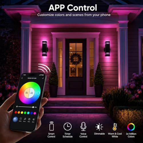 rosykite 13" RGB Outdoor Wall Lights, Warm to Cool White Up Down Sconce