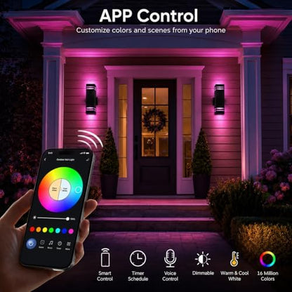 rosykite 13" RGB Outdoor Wall Lights, Warm to Cool White Up Down Sconce