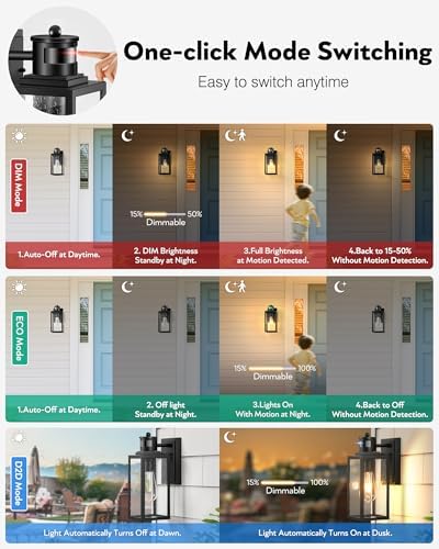 VIANIS Black Motion Sensor Porch Lights Outdoor, Anti-Rust, Waterproof