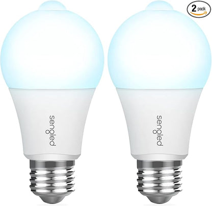 Sengled Motion Sensor Light Bulbs, A19 LED Dusk to Dawn Bulbs 5000K Daylight, Motion Activated Indoor Outdoor Light Bulbs 8.8W (60W Equivalent) 800 Lumens for Porch, Garage, Hallway, 2 Pack
