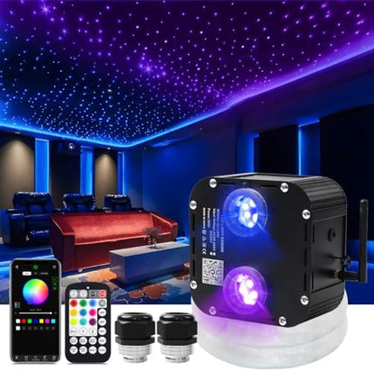 AZIMOM Updated Dual Color 50W Twinkle Fiber Optic Starlight Kits Mixed 1330pcs*16.4ft Fiber Strands End Glow Sound Activated Bluetooth/APP Remote Control Theater Ceiling Home Shop Lobby Roof Decor