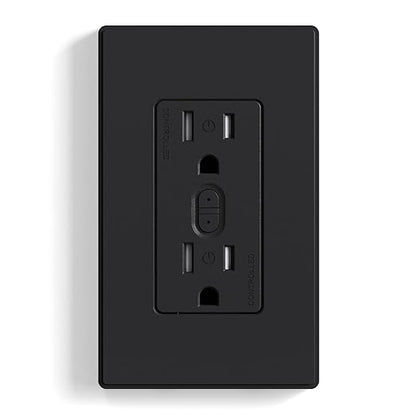 ELEGRP Smart in-Wall Outlet, 2.4GHz Wi-Fi Smart Receptacle Compatible with Alexa and Google Assistant, Tamper Resistant, 2 Individually Controlled Outlets, No Hub Required, UL Listed, Black, 1 Pack