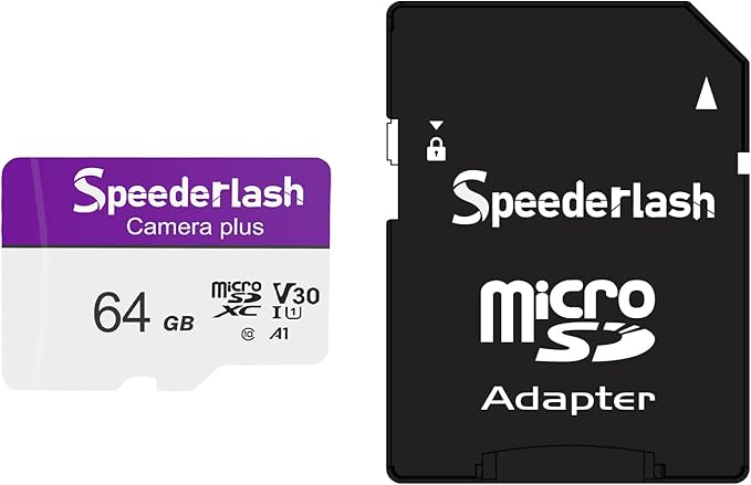 Micro SDXC Memory Card 64GB Pack, Speederlash Camera Plus TF Card with Adapter, 90MB/s Read Speed, 4K UHD&5K Video Support, U1 V30 A1 Rated, for Security Camera, Smartphone, Drone, Tablet, PC