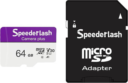 Micro SDXC Memory Card 64GB Pack, Speederlash Camera Plus TF Card with Adapter, 90MB/s Read Speed, 4K UHD&5K Video Support, U1 V30 A1 Rated, for Security Camera, Smartphone, Drone, Tablet, PC