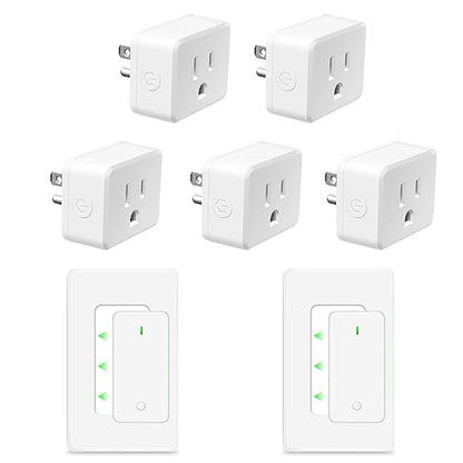 NineLeaf Remote Plug in On Off Switch Kit, Square Outlet Plug with Remote, Wireless Wall Mounted Light Switch, 15A/1500W, 500ft, TUV Listed, No Wiring Needed, for Lamps, Fans,2 Switches 5 Outlets