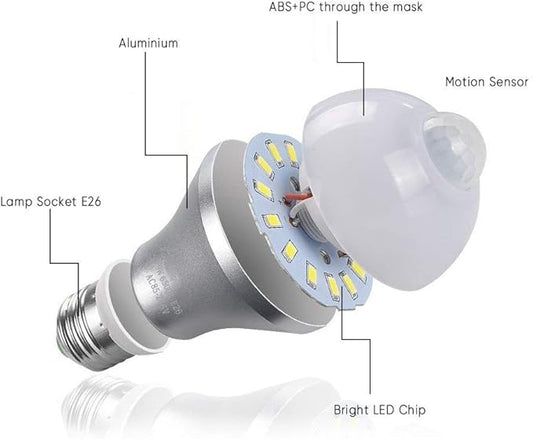 plplaaoo Motion Sensor Light Bulb Smart PIR LED Bulbs Auto On Off Security Lights Outdoor Indoor E26 E27 Cool White 9W 800lm 3 Pack