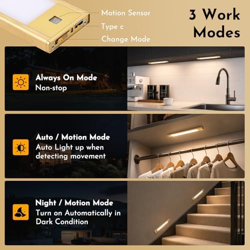 V4light Motion Sensor Cabinet Light, Rechargeable, Dimmable, 6Pcs, 9in