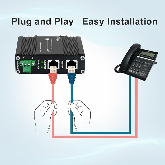 Htfoevrxs Industrial Hardened Gigabit 30W PoE+ Splitter IEEE802.3at/af 36V DC Output Power Supply for Security Cameras, Access Control Systems