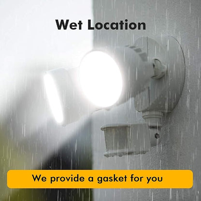 LUTEC P6221W-PIR24 2000 Lumen 18 Watt 26 LED Motion Activated Integrated Dual-Head Flood Light Outdoor, IP54 Waterproof Exterior Security Floodlight for Patio, Garden, Yard, Warehouse-White