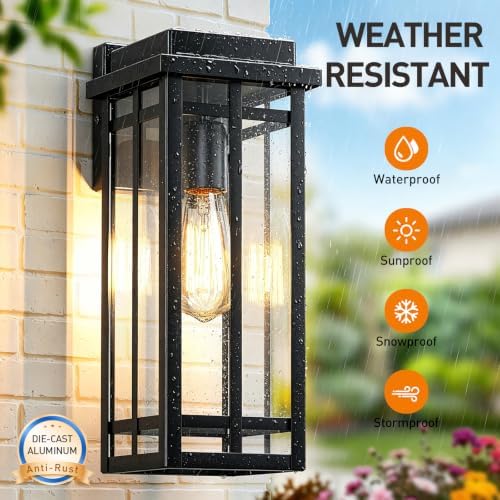 13.8'' Outdoor Wall Light Fixtures 2 Packs, Black Porch Lights