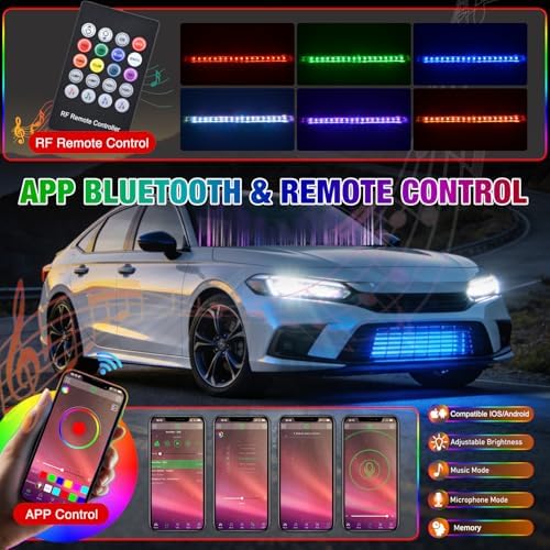 Nilight 4PCS 12" RGB LED Grille Light Strips with APP & Remote Control