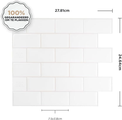 Smart Tiles Peel and Stick backsplash, Subway Soft White, 10.95"x9.7" | Pack of 10 (6.3 sq ft), Glossy, Heat/Moisture Resistant, Low VOC, Kitchen/Bathroom, Renter Friendly, Made in Canada
