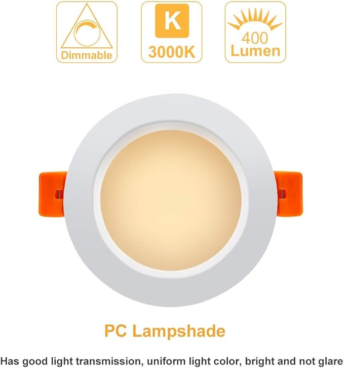 YGS-Tech 3 Inch LED Recessed Lighting, Dimmable Downlight 5W(40W Halogen Equivalent), CRI80, 3000K Warm White, Ceiling Light with LED Driver(10 Pack)
