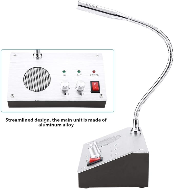 Dual Way Window Intercom System with Mic & Speaker, Automatic Two-Way Counter Intercom for Glass Windows, Drive Thru Communication Speaker for Bank Office Store Hospital Bus Station Security Counter