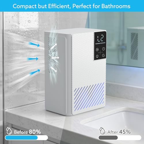 Dehumidifier 58W Compact Quiet Effective Double Cores for Home. 68OZ Water Tank, Sleep Mode, Auto Shut-Off, Delay-Off Timer, Night Light, for Bathroom Bedroom RV Camper Closet or any Small Space