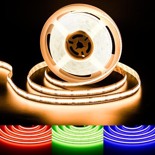 RGBW COB LED Strip Light 20ft RGB+2700K 12V Color Changing UL-Listed LED Light Strip Multicolored Flexible RGB Lights for Party Decoration Home DIY Lighting Projects(NO Adapter or Controller)