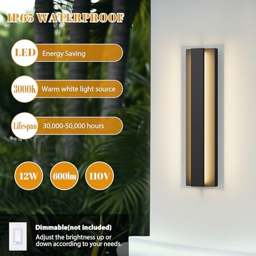 LamQee 18.5 Inch Modern Outdoor Wall Lights Exterior Lighting Fixtures, 3000K 12W LED Contemporary Outdoor Wall Sconce, Matte Black Outside Wall Mount Lights for House Garage Porch Patio Front Door