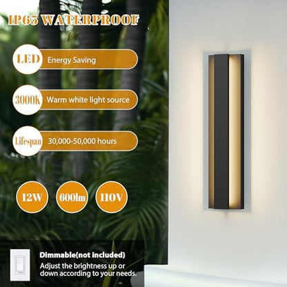 LamQee 18.5 Inch Modern Outdoor Wall Lights Exterior Lighting Fixtures, 3000K 12W LED Contemporary Outdoor Wall Sconce, Matte Black Outside Wall Mount Lights for House Garage Porch Patio Front Door