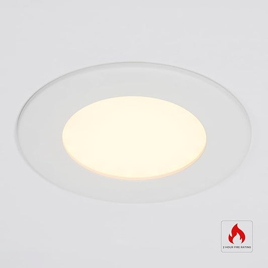 Maxxima 3 in. 2 Hour Fire Rated Ultra Thin LED Downlight, Slim Recessed Canless Light, IC Rated, 600 Lumens, 5 Color Temperature Selectable 2700K/3000K/3500K/4000K/5000K, Dimmable, J-Box Included
