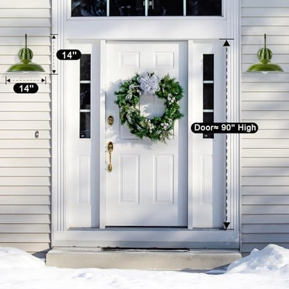 14 Inch Dome Outdoor Gooseneck Barn Lights Olive Green Farmhouse Exterior Wall Lights for Porch, 2Pack Patio Barn Style Wall Mount Gooseneck Lighting for House, Garage
