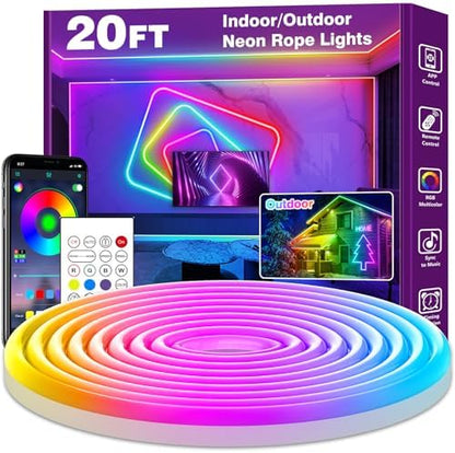 AILBTON 20FT Neon Rope Lights, RGB LED Strip Lights, Waterproof IP67 LED Lights for Bedroom, DIY Design, Music Sync, Remote Control, Multiple Modes for Bedroom