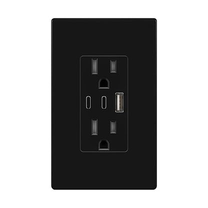 TOPGREENER 4.2A 3-Port Type C USB Outlet, 15 Amp Receptacle Plug, Charging Power Outlet with Dual Type C&A Ports, Screwless Wall Plate Included, UL Listed, TU21542AC2-BKSID, Black