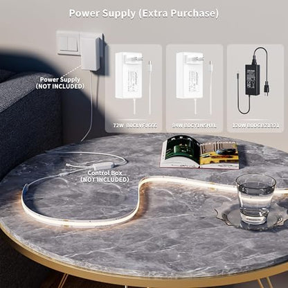 MIWISE CCT COB LED Strip Light Tunable White,20ft/6.1m Dimmable 2700K-6500K CRI90+ 24V LED Tape Light,for Under Cabinet Bedroom Kitchen DIY Lighting(Power Supply & Controller NOT Included)