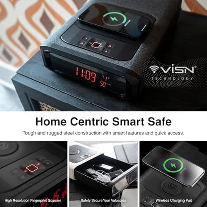 VAULTEK Smart Station™ Biometric Smart Safe with Built-in Wireless Phone Charger + Auto Open Drawer + WiFi Safe Management (WiFi + Biometric) (Black)
